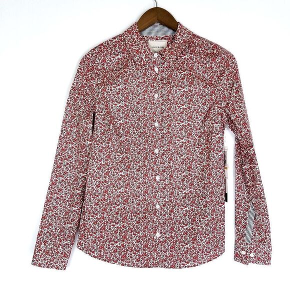 Court & Rowe Red Ditsy Fields Print Floral Button Up Shirt - Picture 5 of 11